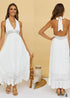 Vestido largo bohemio blanco de encaje con lazo Shimmi